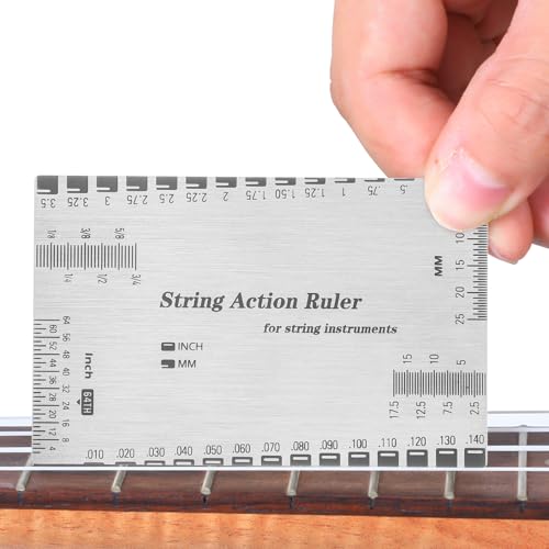 Gjinxi Edelstahl-Saitenlineal für Gitarre Lineal zum Messen String Action Ruler Gitarrenhöhenmessgerät für Elektro Akustik Mandoline Banjo Bassgitarren Gitarrenbauer-Aktionsmessgerät Gitarrenreparatur