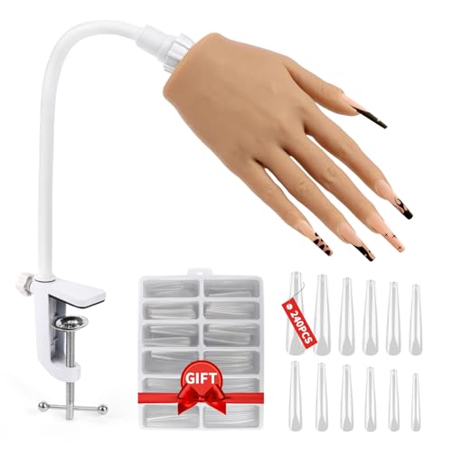 Adonafy Übungshand für Nageldesign - Silikon Hand für Gelnägel - Verstellbare Übungshand für Gelnägel - Professionelle Nagel Hand Übungsmodell für Salon Zuhause DIY Maniküre