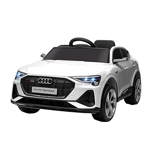 HOMCOM Elektro Kinderauto 12V Elektrofahrzeug Audi E-tron Elektroauto mit Fernbedienung, Sicherheitsgurt, Musik (MP3/USB/TF), Kinderfahrzeug für Kinder 3-5 Jahre, 3-5 km/h, Weiß