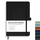 RETTACY Notizbuch Liniert A5, Journal Tagebuch mit 192 nummerierten Seiten,100gsm Notizbücher, Innentasche, Hardcover Buch für Büro Schule Arbeit Frauen Männer, 14.8 x 21cm - Schwarz