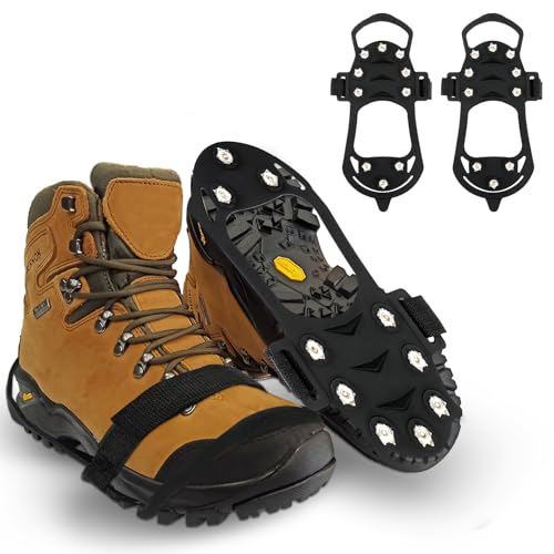 Farerkass Winter rutschfeste Eisspikes für Schuhe und Stiefel, Größe 40-43 Ersatzspikes, Mit 10 Zähne Verdickte Schuhkrallen Aus Edelstahl, für Wandern Trail Running Trekking Winter Outdoor