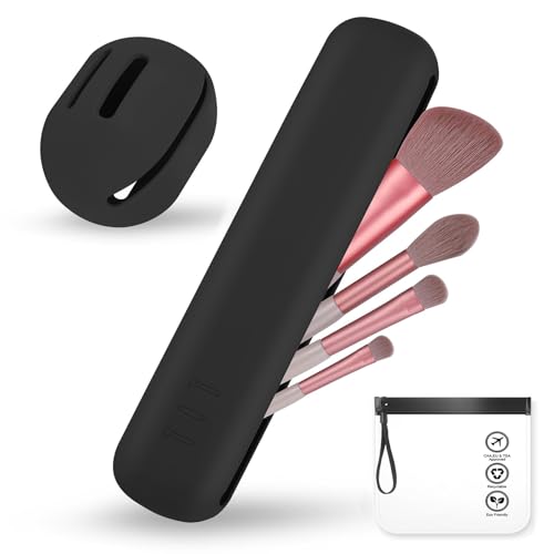 JIZZU 2 Stück Silikon Makeup Pinseltasche, Portable Reise Make up Pinselhalter und Schwammhalter, Makeup Pinsel Organizer für Reisen Aufbewahrung (Schwarz)