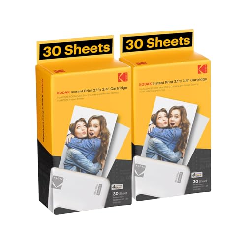 KODAK 60er Packung, Fotopapier, 54x86 mm, Patronen, All-in-One Papier- und Farbbandpatronen-Nachfüllung - Kompatibel mit Mini 2 und Mini Shot 2 Serie