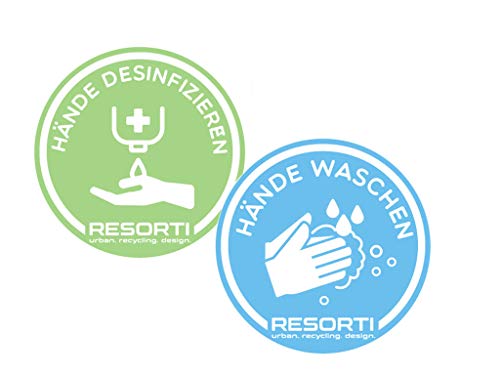 Resorti Aufkleber 2er Set Symbol für Hygienehinweis (Hände waschen & Hände desinfizieren)