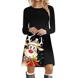 Weihnachtskleid Damen Langarm Pullover Kleid Winter Rundhals Minikleid Rentier Druck Weihnachten Kleider Elegant Oberteile Partykleid Weihnachts Weihnachtliche Kleidung Damen 2024