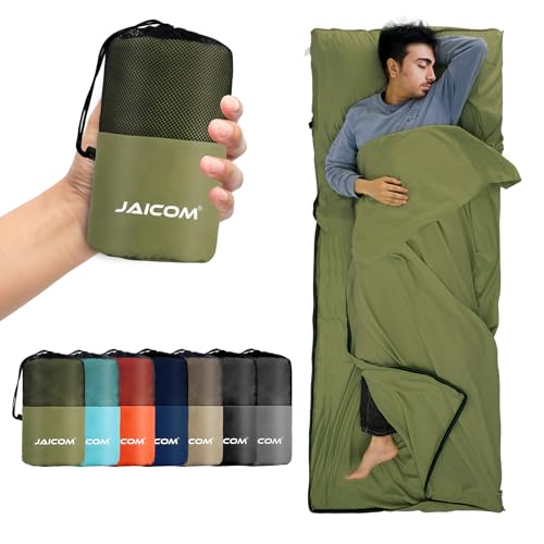 JAICOM Hüttenschlafsack, Ultraleichter Seideschlafsack für Reise, 2in1 Hüttenschlafsack, Bequemer und Weicher Schlafsack kleines Packmaß aus Mikrofaser, Ideal für Rucksackreise, Hotels