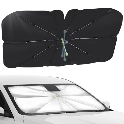 OVOISSTIY Sonnenschutz Auto Frontscheibe, 140x75cm Faltbar Auto Windschutzscheibe Sonnenschirm, Front-Sonnenschutz Regenschirm Innen Für Auto UV Schutz Sonnenschirm für Meisten Autos SUVs