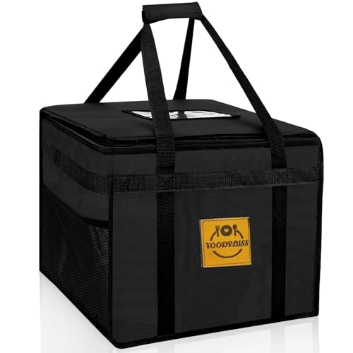 Premium Hot Food Delivery Bag 45L – Pizzaschachteln, Thermobeutel für Uber Eats & Just Eat/Deliveroo – Isolierte große Kühlbox für frische Lebensmittel, Einkäufe/Picknick, Schwarz ,