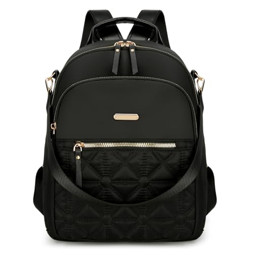 JANSBEN Rucksack Damen Klein, Cityrucksack Anti-Diebstahl Schultasche Nylon Schultertaschen Daypacks Damen Rucksackhandtaschen für Lässig Schule Reise Arbeit,Schwarz