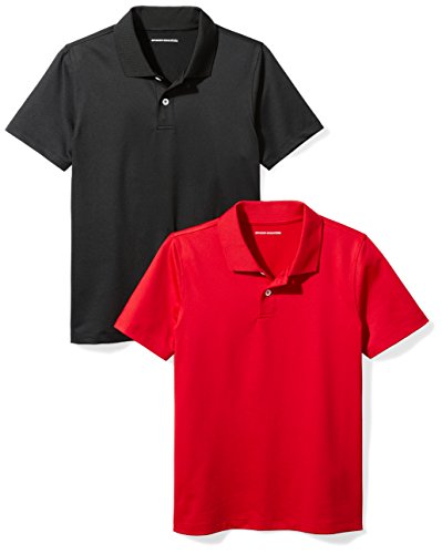 Amazon Essentials Jungen Active-Funktions-Poloshirts, 2er-Pack, Schwarz/Rot, 9 Jahre