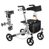 DIVID® Rollator aus Aluminium 1005E Silber, Leichtgewicht ideal für Reisen, klappbar, Höhenverstellbar, Gehwagen, Stockhalter,Gehhilfe, Praktische Tragetasche,Schirmhalter, Reflektoren