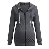Schwangerschafts-Sweatshirt für Damen, lässiger Kapuzenpullover, langärmelig, mit Taschen, Reißverschluss, Umstandsbluse, Umstandsbluse, Umstands-Oberteil, dunkelgrau, XL