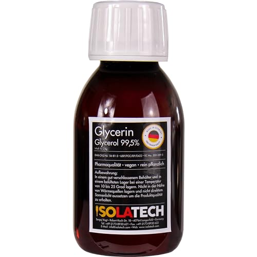 ISOLATECH Glycerin 99,5% 100ml Pharmaqualität made in Germany, gemessen 99,98% rein Pflanzlich, Glyzerin Glycerol flüssig transparent 100ml-Flasche (Inhalt 120g)