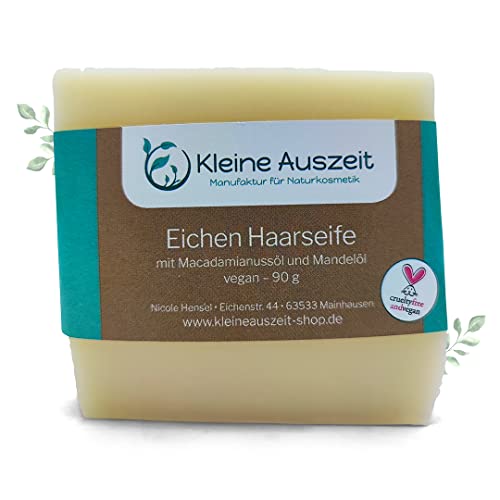 Kleine Auszeit Manufaktur Eichen Haarseife – bei normalem bis trockenem Haar, vegan, ohne Palmöl, handgemacht, 90 g