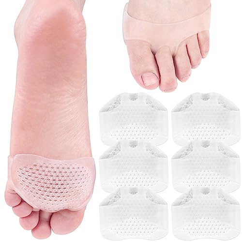 Hilph Silikon Ballenpolster Vorderfußpolster Metatarsal Pads, Atmungsaktives Fußpads, Gel Vorfuß für Metatarsalgie, Blasenentlastung, Atrophie Schmerzen, 6 Stück