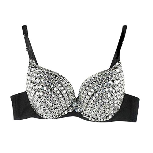 Damen Bustier V Ausschnitt Glitzer Korsett Sexyjazz-Lead-Tänzerin Pole Dance Bikini-BH mit Strasssteinen Kleidung Damen Punk Elastisch Verstellbarer BH
