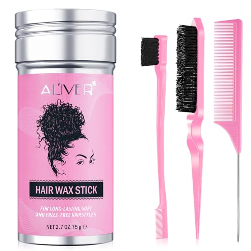 haarwachs stick,Haarstyling Wachs Stick,Modellierung Haar Pomade für Perücken Babyhaar Frizz Wax Stick for Hair Edge Frizz Control Hair Finishing Slick Non-greasy (Pink)