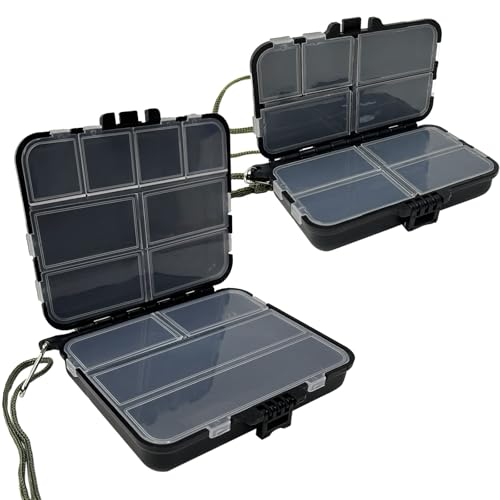 HAPPOW 2 Stück Köderbox Angeln, Tackle Box Angeln aus Kunststoff, Angelboxen mit verstellbaren Fächern, 1 Groß und 1 Klein Angelköder Box, Wasserdicht & Langlebig für Haken, Wirbeln, Köder