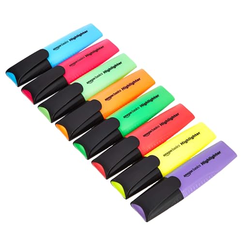 Amazon Basics Textmarkers in Mehrfarbig, Waschladungen, 8 stück (1er Pack)