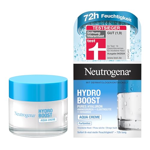 Neutrogena Hydro Boost Gesichtscreme Aqua mit Hyaluron ölfrei und parfümfrei für trockene Haut , 50 ml