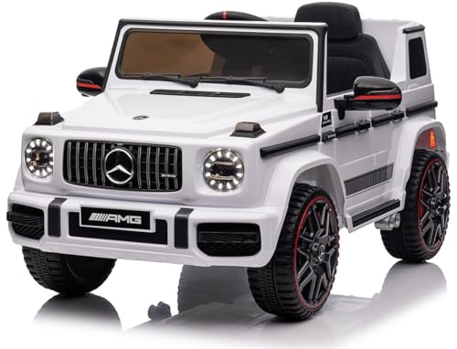 Playhouse Kinder Elektroauto Mercedes G63 AMG 90 Watt, Ledersitz, 4 Stoßdämpfer, Eva Räder, 12V 7ah, Fernbedienung, Kinderauto Kinderfahrzeug (Weiß)