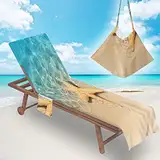 Surwin Schonbezug Für Gartenliege Strandliegenauflage Frottee Liegenauflage Stuhl Strandtuch Sun Lounger Bezug mit Tasche Sporthandtuch 3D für Sommer Garten Schwimmen (75x210cm,Meerwasser)