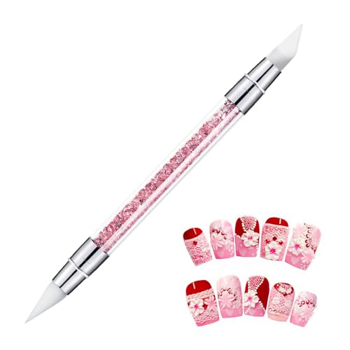 Silikon Nagel Pinsel, Nageldesign Stifte Gel Schnitzen Pinsel Strassstein Picker Professionelle Doppel-Ende Maniküre Werkzeuge Für Gelnägel UV-Gel Nageldesign Nails Art