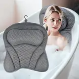 Chiluxendo Badewannenkissen Nacken, Badekissen für Badewanne, Kopfkissen Badewannen Kissen, Kopfstütze Wannenkissen, Bathtub Pillow mit 4D-Air-Mesh-Technologie und 6 Saugnäpfen (Grau)