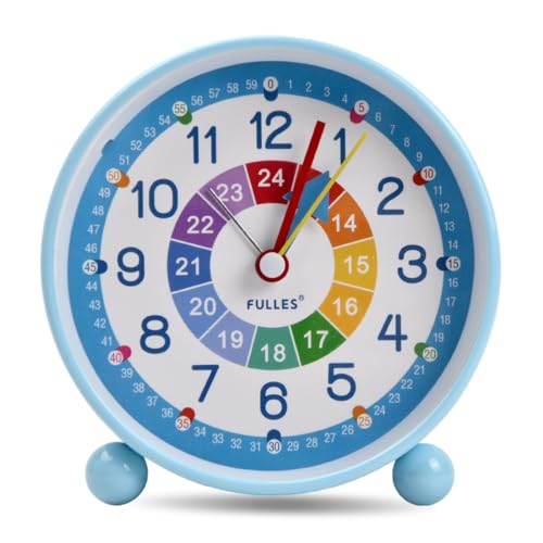 Jinlaili Wecker Kinder Jungen Mädchen, Kinderwecker Ohne Ticken, Analoger Wecker Kinder, Weckuhr Kinder Lernwecker mit Nachtlicht, Snooze, Lernwecker Kinderwecker Digital für Schlafzimmer (Blau)