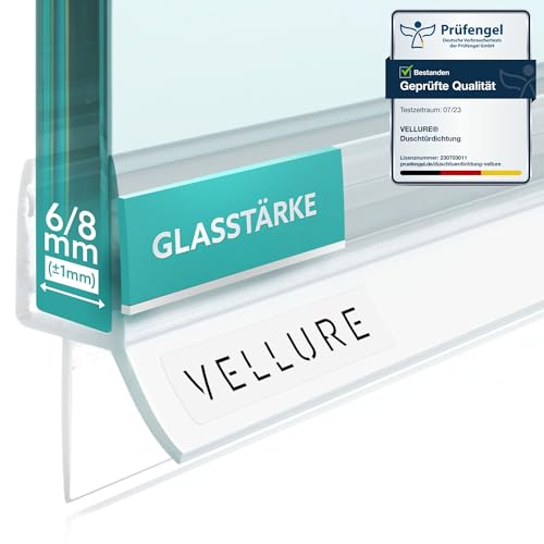 Vellure® Duschdichtung - NEU Premium Dichtung Dusche Glastür - Langlebige Duschtürdichtung unten, Gummilippe für Duschtüren, aus Polyvinylchlorid (1x für Glasstärke 8mm - Universallänge bis 100cm)