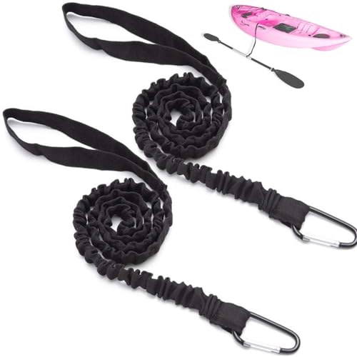 POFET 2 x Dehnbare Kajak-Paddelleine mit D-förmigem Karabiner, Bungee-Leine, Gurt, 0,3 m, für Kajakfahren, Kanu, SUP-Board-Paddel, Surfbrett, Angelruten