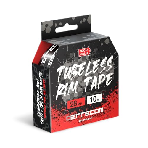 Errecom 1000 Miglia Tubeless Rim Tape 10 Meter x 28 mm, Dichtungsband für die Umwandlung von Fahrradfelgen mit Schlauchreifen in schlauchlose Reifen, extrem stark, enthält 4 Klebesiegel