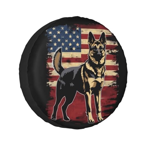 Reserveradabdeckung Amerikanische Flagge Polizei Hund Radschutz Wetterfeste Radabdeckungen Universal Fit für Anhänger Camper Reifen 43,2 cm