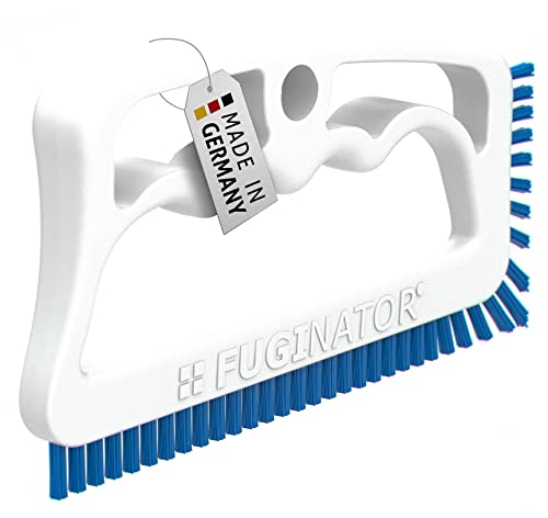 FUGINATOR® Fugenbürste – Fugenreinigung in Bad, WC, Küche - Reinigung von Wand- und Bodenfliesen - handliche Bürste für Fugen und Fliesen – Spaltreinigungsbürste für Enge Zwischenräume (weiß/blau)