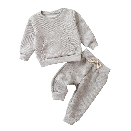 Yanmucy Kleinkind Baby Junge Kleidung Outfits Unisex Baumwolle Pullover Sweatshirt Tops Hosen Set Baby Junge Mädchen Casual Trainingsanzug Frühling Herbst Kleidung Set (grau, 2-3 Jahre)