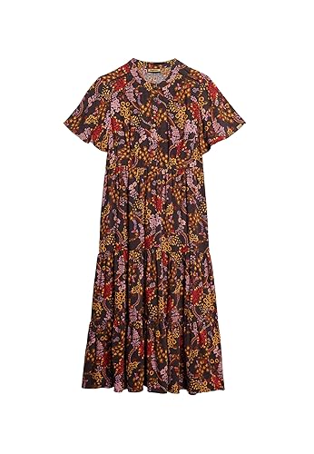 SUPERDRY Damen Kurzärmeliges, gestuftes Midikleid mit Print Schwarz Juju Floraler Print 40