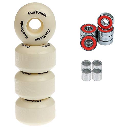 FunTomia 4X Rillen-Profil Rollen 53mmx34mm für Skateboards inkl. 2RS ABEC-9 Kugellager/Wheels Härtegrad 100A