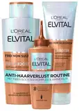 L'Oréal Paris Fiber Booster Anti-Haarverlust Routine langes Haar, Shampoo, Spülung & Serum für volleres Haar, Gegen Haarausfall, Weniger Haarbruch, Elvital, Shampoo + Serum + Spülung