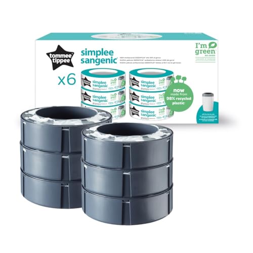 Tommee Tippee Nachfüllkassetten für Simplee Sangenic Windeleimer, Antibakterieller Schutz, 6er-Pack