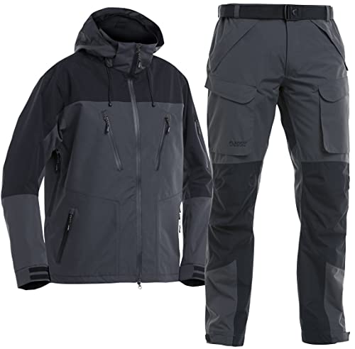 Mega Fishing FLADEN Outdoor Authentic 2.0 Angel Anzug - Grau-Schwarz - Jacke + Hose - Wasserdicht Atmungsaktiv Winddicht - Angelanzug Gr. S - XXL (XL)