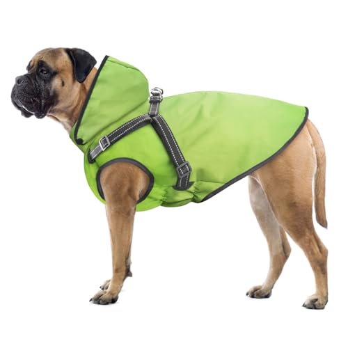 Mosucoirl Hunde Regenmantel Wasserdichter Hunde Kapuzenpullover Reflektierender Hunde Regenmantel mit Kapuze Verstellbare Regenjacke für kleine Mittelgroße und große Hunde und Welpen (Grün, L)