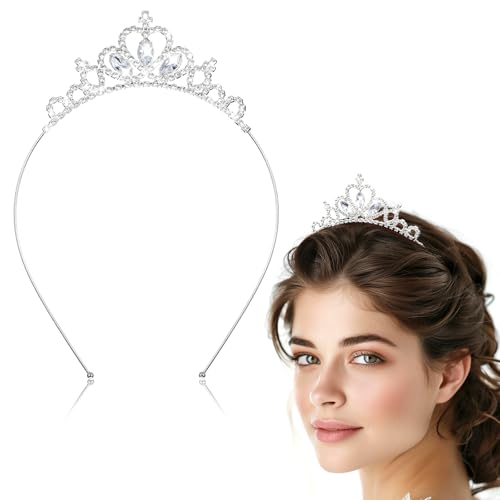 AUZUO Prinzessin Krone Tiara, Diadem Kristall Tiaras für Mädchen Kleinkind Festzug Krone Strass Stirnband Silber Tiara für Frauen Mädchen Geburtstag Hochzeit Halloween Party Weihnachtsgeschenke