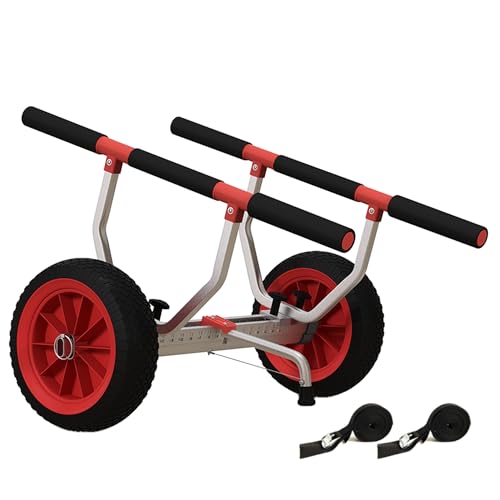 SPORTNOW Kajak-, Stand-up-Paddle-, Kanu-Transportwagen mit Verstellbarer Breite, großen Rädern und Aluminiumrahmen - 2 Gurte im Lieferumfang enthalten schwarz rot