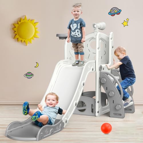 Kinder Rutsche, große Kleinkind Rutsche mit Basketballkorb, Rutsche für Kleinkinder Alter 1-3 Kleinkind Kletterer Rutsche Spielset mit Stauraum, Indoor Outdoor Spielzeug für Kleinkinder 1-3 Jahre