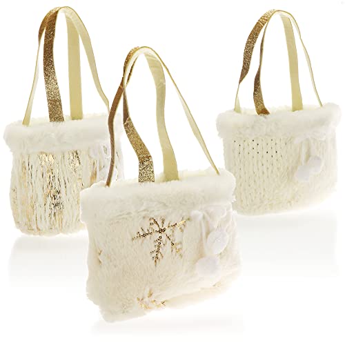 COM-FOUR® 3x Weihnachtskorb - Plüsch-Geschenkkorb in weihnachtlichem Design - X-Mas Henkeltasche - Geschenktasche für Weihnachten