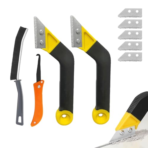 Fliesenfugen Entferner, 9 Stücke Fugenreiniger Fugenentferner Werkzeug Fliesenfugen Entfernen Werkzeug Groove Cleaning Tools mit 5 Ersatzklingen 1 Bürsten für Wand Badezimmer Fliesen