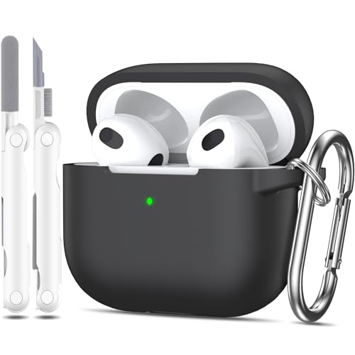 R-fun Kompatibel mit AirPods 3rd Generation 2021 Ladecase Abdeckung, Soft Silikon Schutzhülle Kompatibel mit Apple Airpod 3 Gen mit Cleaner Kit Schlüsselanhänger,Schwarz