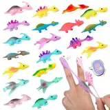 WAYBWZDQ 20 Stück Schleuder Dinosaurier, Lustige Fliegende Dinosaurier Schleuders Spielzeug Gummi Slingshot Dinosaur Finger Toys, Party Spielzeug für Kinder Teenager Zufällige Farbe (20pcs)