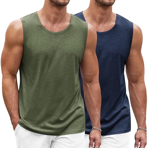 COOFANDY Herren Ärmelloses Laufshirt Tanktop atmungsaktives elastisches Quick Dry Funktionsshirts Baselayer Sports Fitness Blauviolett/Militärgrün XL