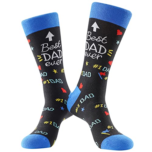 BISOUSOX Fun Socken Vatertag Geschenke für Papa Männer Super Dad Best Dad Größe 39-46 Baumwolle Lustige Socken Herren Geburtstag Geschenk